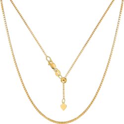 14k Yellow Real Gold Adjustable Box Chain Necklace, 1.15mm, 22"