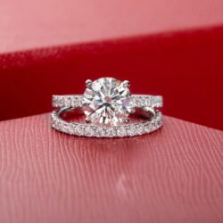 Solid 14K White Gold/Yellow Gold 4.14CTTW (3CT Center Stone) Moissanite Bridal Ring Set, Real Gold | D Color and Flawless Moissanite | Wedding Anniversary Ring Set - Image 2