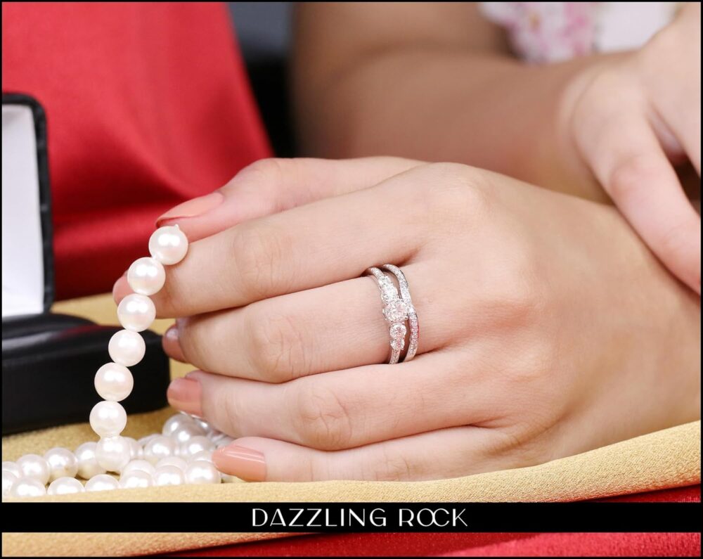 Dazzlingrock Collection Round White Diamond Five Stone Matching Engagement Ring Set for Her (1.00 ctw, Color I-J, Clarity I1-I3) in Solid Gold - Image 2