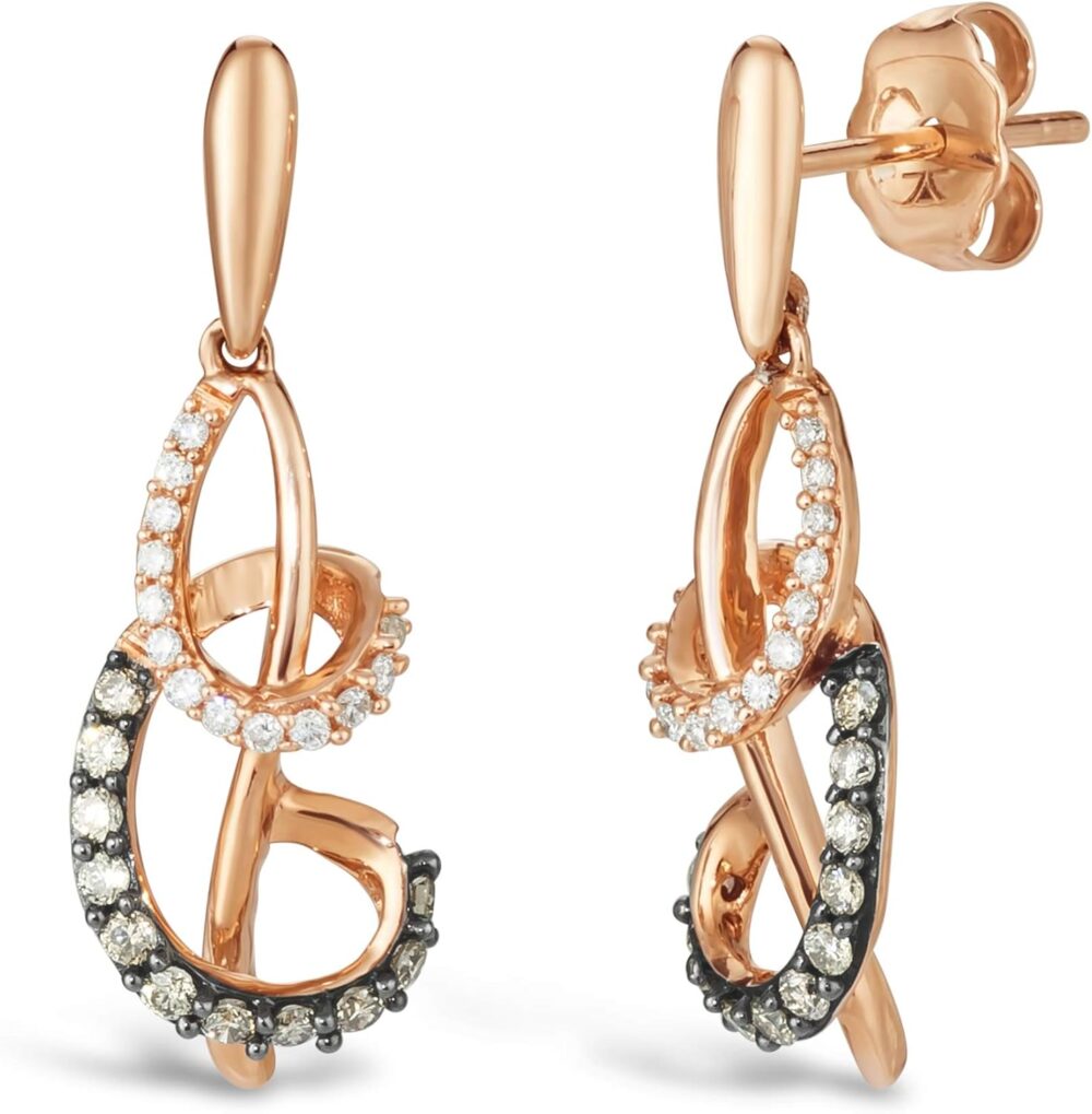 Le Vian 1/3 Carat White and Chocolate Diamond Dangle Drop Earrings for Women I 14k Rose Gold Earrings for Her (Fancy Brown/G-H, VS2-SI1, cttw) Chocolatier Spiral with Push Backs