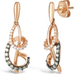 Le Vian 1/3 Carat White and Chocolate Diamond Dangle Drop Earrings for Women I 14k Rose Gold Earrings for Her (Fancy Brown/G-H, VS2-SI1, cttw) Chocolatier Spiral with Push Backs