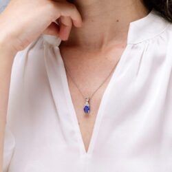 Angara Natural Oval Tanzanite Solitaire Pendant with Trio Diamond in Silver / 14K Solid Gold/Platinum | December Birthstone, Birthday, Engagement, Anniversary, Wedding Jewelry Gift for Women - Image 4