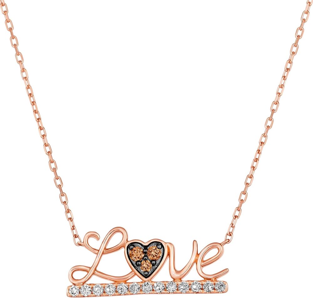 LE VIAN 1/4 Carat White and Brown Diamond Love Heart Pendant Necklace for Women in 14k Rose Gold (White/Fancy Brown, cttw) on 18 Inch Chain