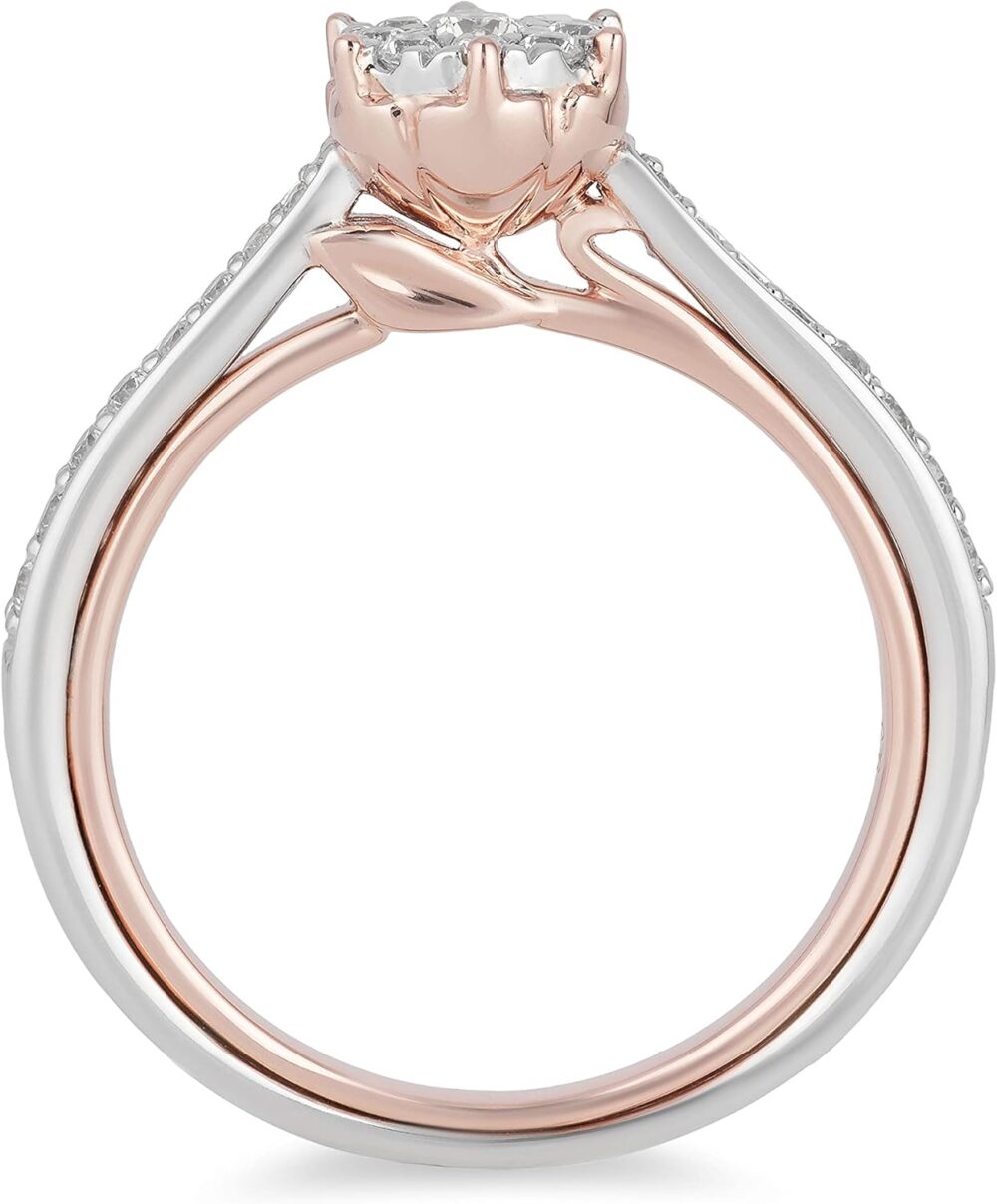 Jewelili Enchanted Disney Fine Jewelry 10K White Gold and Rose gold 1/3 Cttw Belle Composite Rose Engagement Ring Size - Image 3