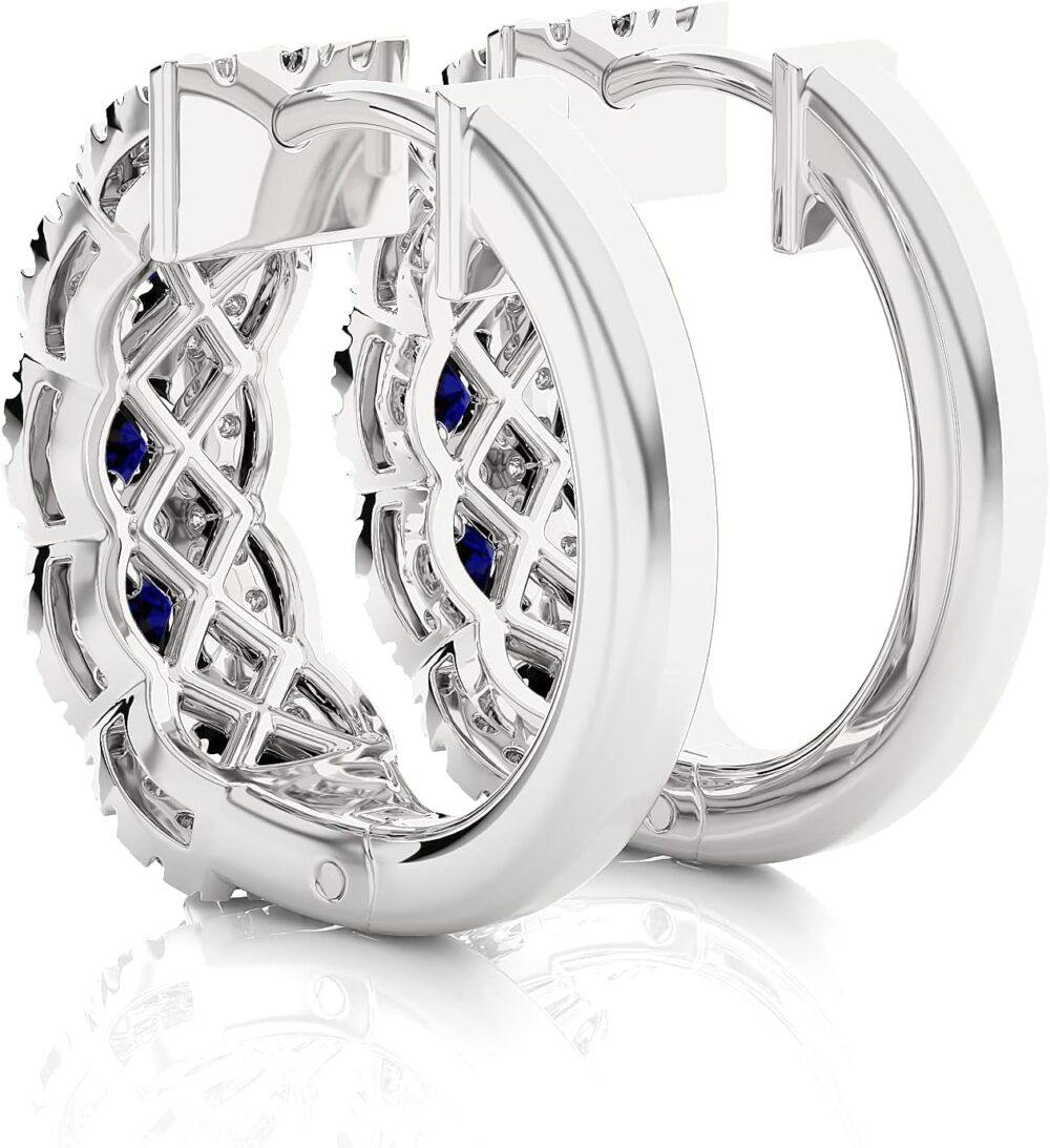 3/8 Carat Diamond and Gemstone Hoop Earrings for Women in 14k Gold (F-G, SI2-I1, cttw) with Hinge and Notched Post by Privosa Fine Jewelry - Image 4