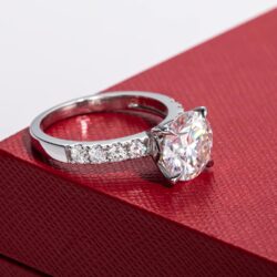 14K Solid Gold Side Stones Ring, Round/Princess Cut Centerpiece Moissanite Lab Grown Created Diamond, D Color and Flawless Real Gold Wedding Anniversary Ring - Image 7