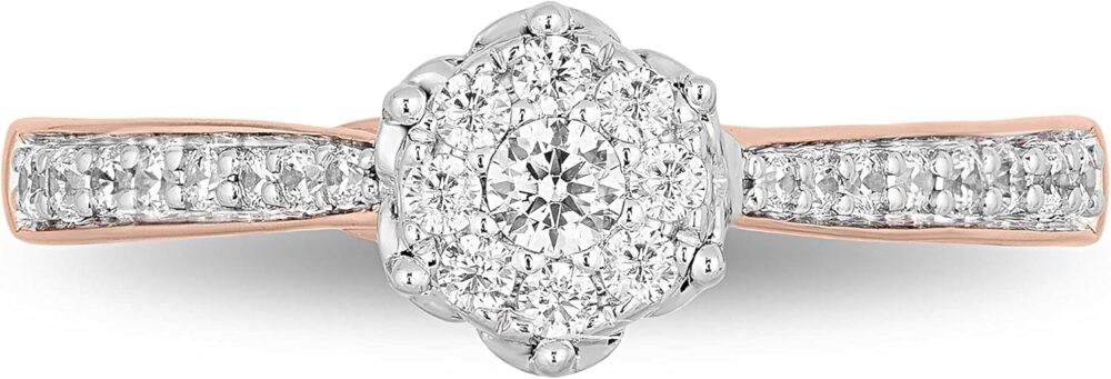 Jewelili Enchanted Disney Fine Jewelry 10K White Gold and Rose gold 1/3 Cttw Belle Composite Rose Engagement Ring Size - Image 2