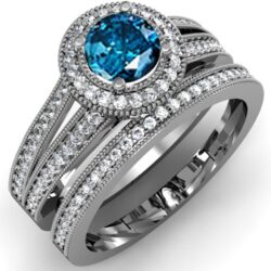 Dazzlingrock Collection 1.25 Cttw 14K Solid Gold White and Blue Diamond Womens Halo Bridal Engagement Ring Set 1 1/ - Image 2