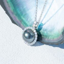 12-13mm Tahitian Black Pearl with Moissanite Necklace for Women, AAAA Quality Handselected Nature Black Pearls, 10K Solid White Gold/Sterling Silver Pendant, 45+2+3mm Adjustable Sterling Silver Chain - Image 2