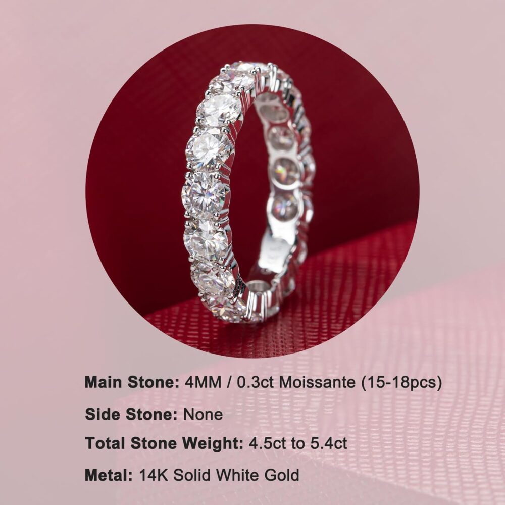 Moissanite Eternity Ring, 4.5-5cttw D Color Lab Grown Created Diamond 14k Solid Real White Gold/Yellow Gold Eternity Wedding Band Ring for Women - Image 3