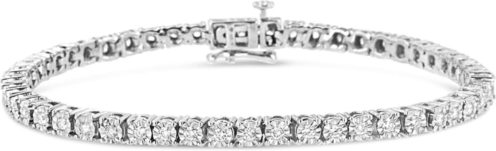 .925 Sterling Silver Lab Grown Diamond Illusion-Set Miracle Plate Tennis Bracelet (G-H Color, VS1-VS2 Clarity) - Size 7.25" - Choice of Carat Weight