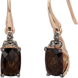 14K STRAWBERRY GOLD DIAMOND SMOKY QUARTZ EARRINGS - Image 2