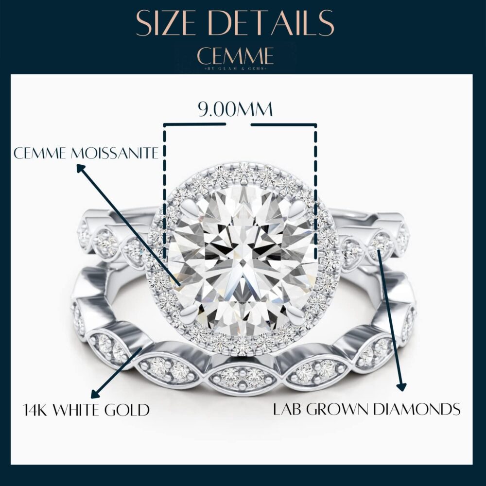 3/4 Carat Lab Grown Diamond and 3 Carat Moissanite Wedding Band Ring Set for Women in 14k White or Yellow Gold Anniversary Promise Ring - Image 6