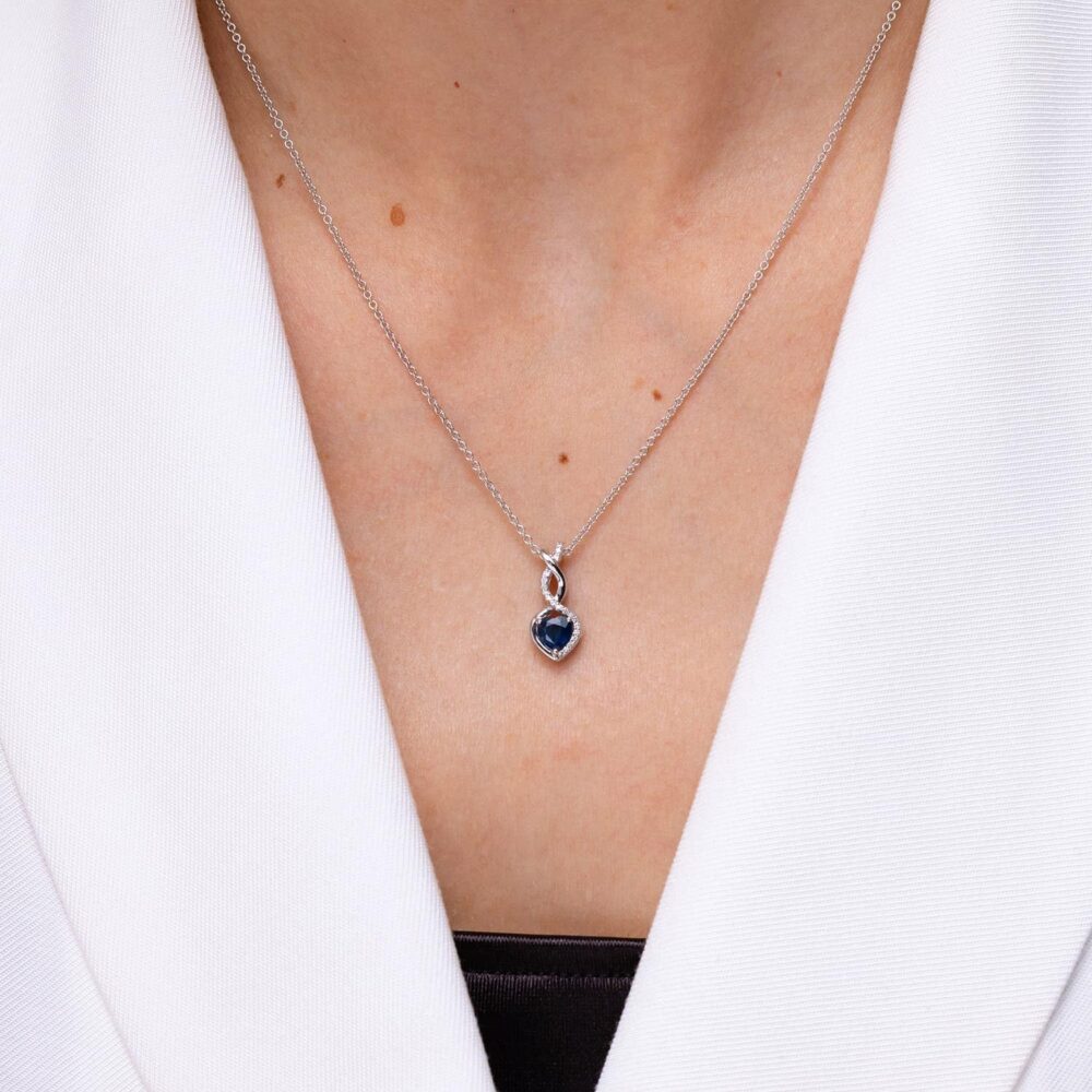 Angara Natural Blue Sapphire Infinity Heart Pendant Necklace in Sterling Silver / 14K Solid Gold | September Birthstone, Birthday, Engagement, Anniversary, Wedding Jewelry Gift for Women - Image 3