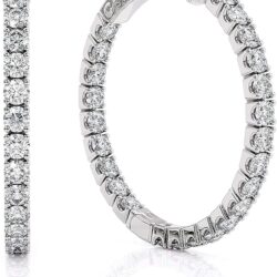 1 1/5 to 10 Carat Moissanite Inside Out Hoop Earrings for Women in 925 Sterling Silver (G-H, VS, cttw, DEW) Secure Lock Hoops by Beverly Hills Jewelers