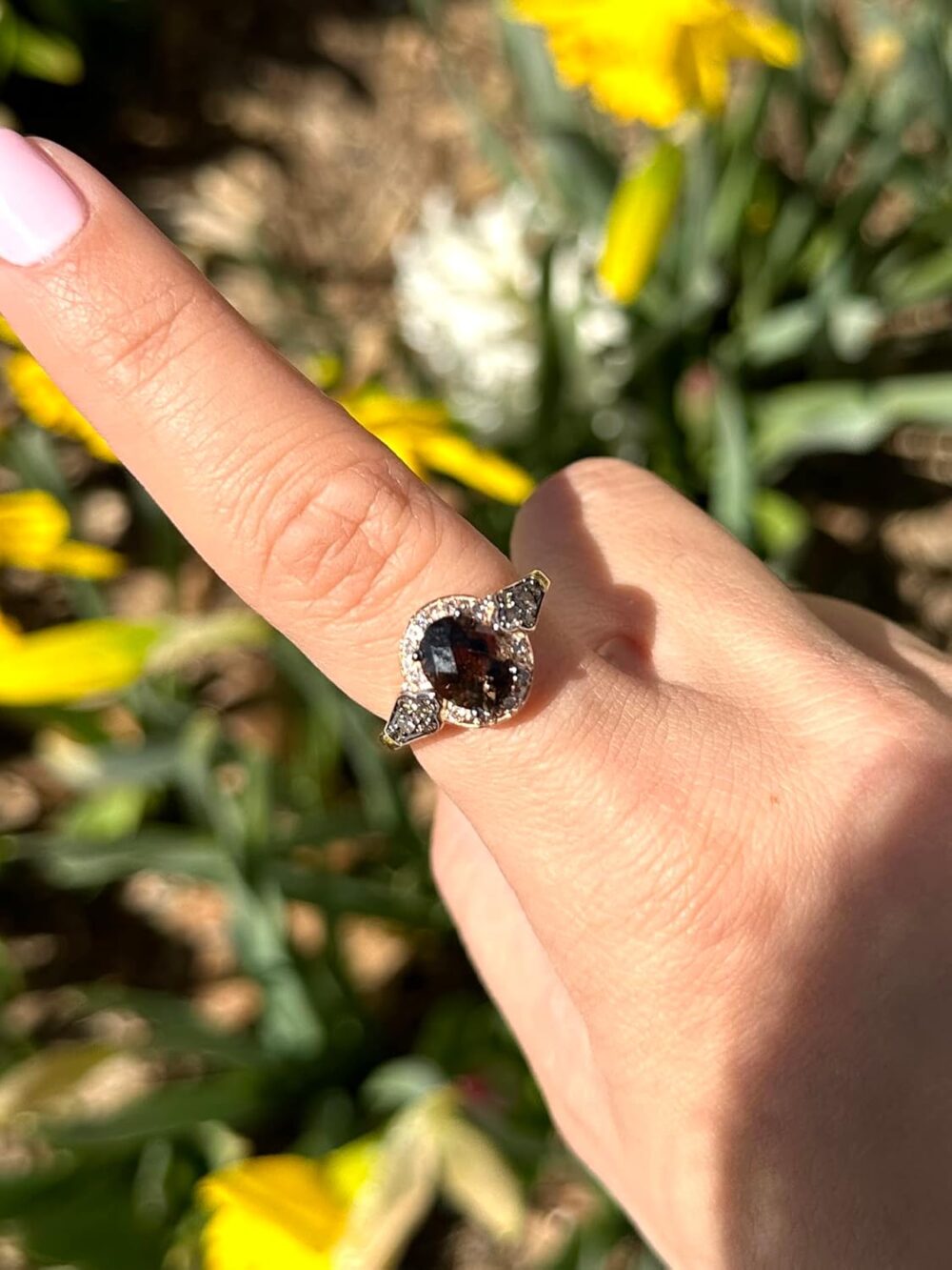 LE VIAN 1/3 Carat White and Chocolate Diamond Band Ring for Women I 14k Rose or Yellow Gold Ring for Her w 1 3/4 Carat Oval Gemstone (White/Brown, 0.35 cttw) Promise Anniversary Band Size 5 to 10 - Image 4