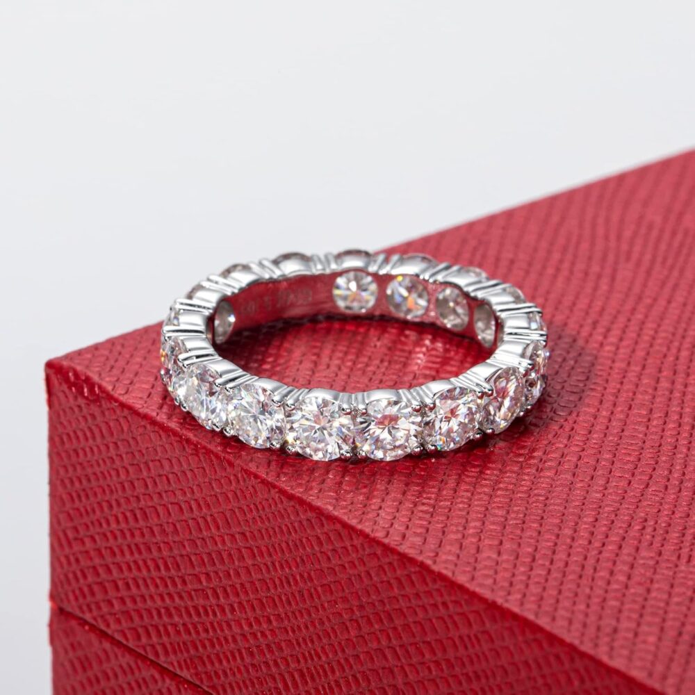Moissanite Eternity Ring, 4.5-5cttw D Color Lab Grown Created Diamond 14k Solid Real White Gold/Yellow Gold Eternity Wedding Band Ring for Women - Image 2