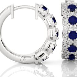 3/8 Carat Diamond and Gemstone Hoop Earrings for Women in 14k Gold (F-G, SI2-I1, cttw) with Hinge and Notched Post by Privosa Fine Jewelry - Image 2