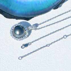 12-13mm Tahitian Black Pearl with Moissanite Necklace for Women, AAAA Quality Handselected Nature Black Pearls, 10K Solid White Gold/Sterling Silver Pendant, 45+2+3mm Adjustable Sterling Silver Chain - Image 4