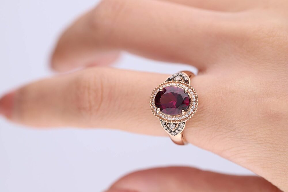 Gin & Grace 10K Rose Gold Purplish Pink Natural Garnet Diamond Ring (I1) with Daily Work Wear Jewelry for Women Gifts for Her - Image 4