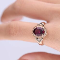 Gin & Grace 10K Rose Gold Purplish Pink Natural Garnet Diamond Ring (I1) with Daily Work Wear Jewelry for Women Gifts for Her - Image 4