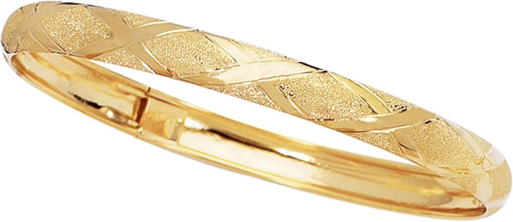 Ritastephens 10k Gold Tubular Engraved X Flex Bangle Bracelet 7 or 8 Inches