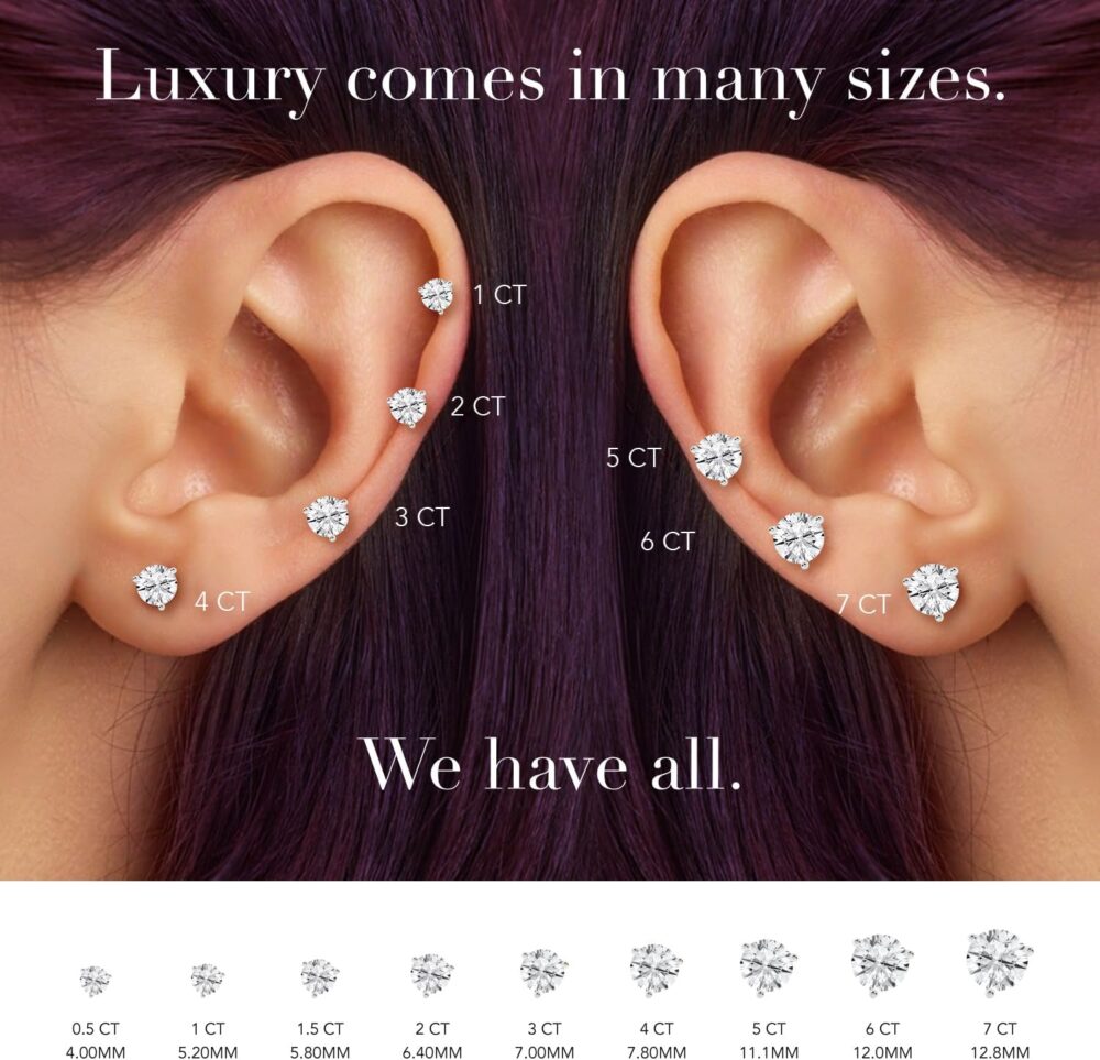 1.00 to 6.50 Carat Solitaire Diamond Earrings for Women | Round Cut Lab Grown Diamond Studs | 14K White Gold Earrings with Screw Back | Fine Jewelry for Her | Gift Box Included - Image 4