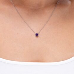 Angara Natural Bezel-Set Round Amethyst Solitaire Pendant in Silver / 14K Solid Gold/Platinum | February Birthstone, Birthday, Engagement, Anniversary, Wedding Jewelry Gift for Women - Image 3