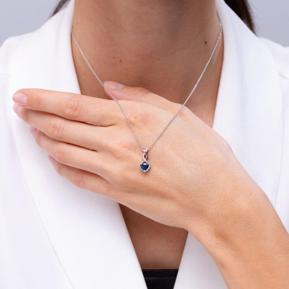 Angara Natural Blue Sapphire Infinity Heart Pendant Necklace in Sterling Silver / 14K Solid Gold | September Birthstone, Birthday, Engagement, Anniversary, Wedding Jewelry Gift for Women - Image 4