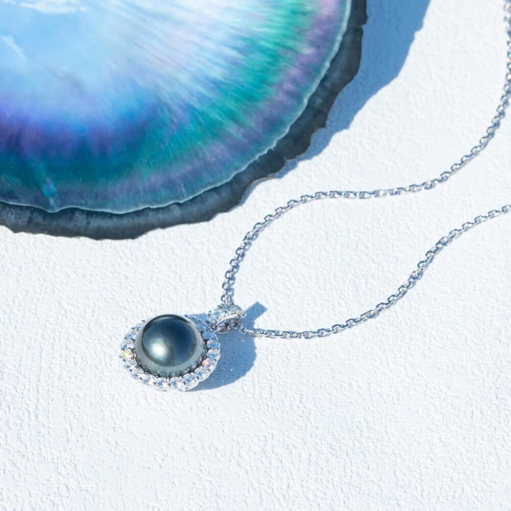 12-13mm Tahitian Black Pearl with Moissanite Necklace for Women, AAAA Quality Handselected Nature Black Pearls, 10K Solid White Gold/Sterling Silver Pendant, 45+2+3mm Adjustable Sterling Silver Chain - Image 5