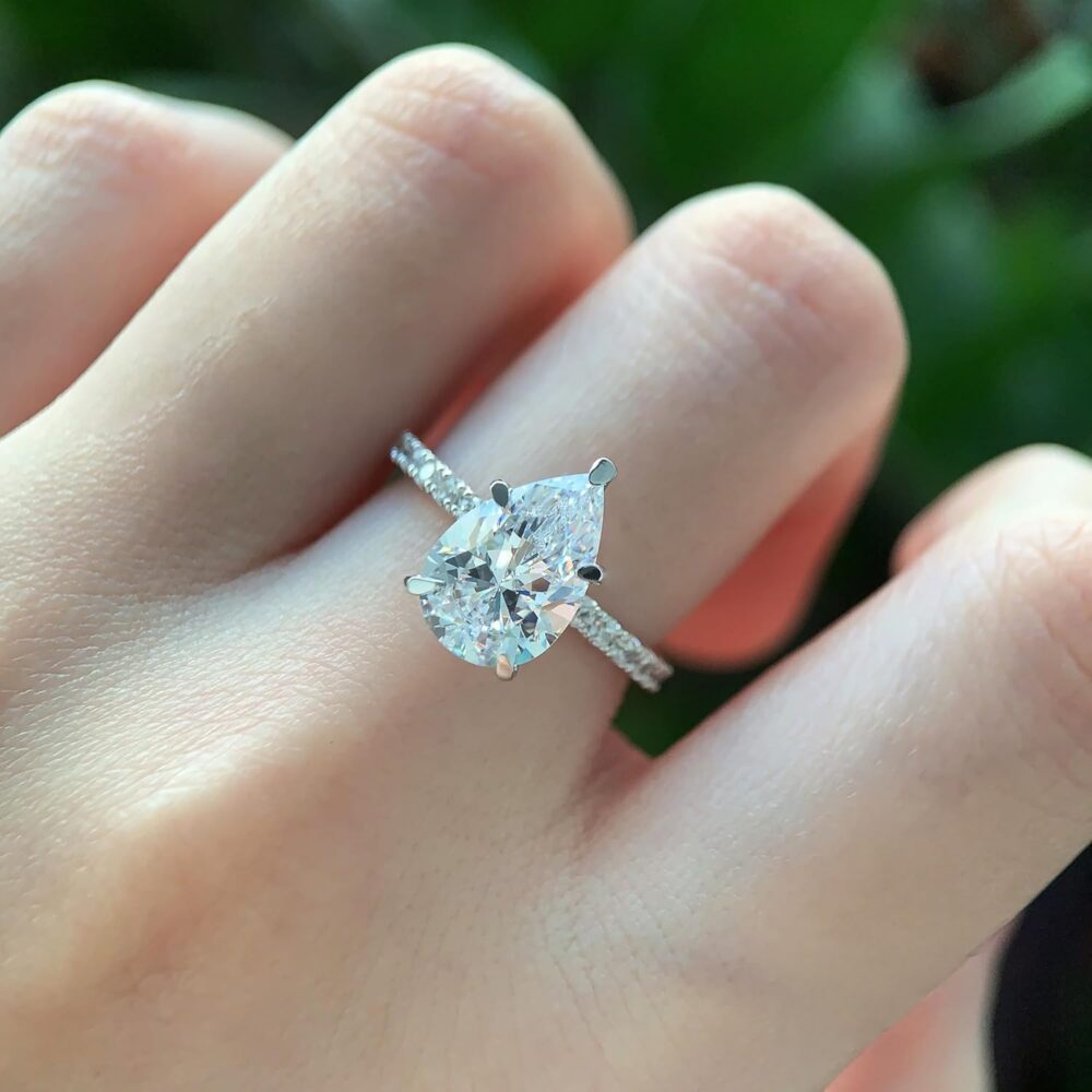 14K White Gold Engagement Ring, 3 Carat Pear Cut Moissanite Rings, Solid 14k White Gold Engagement Ring for Women - Image 5