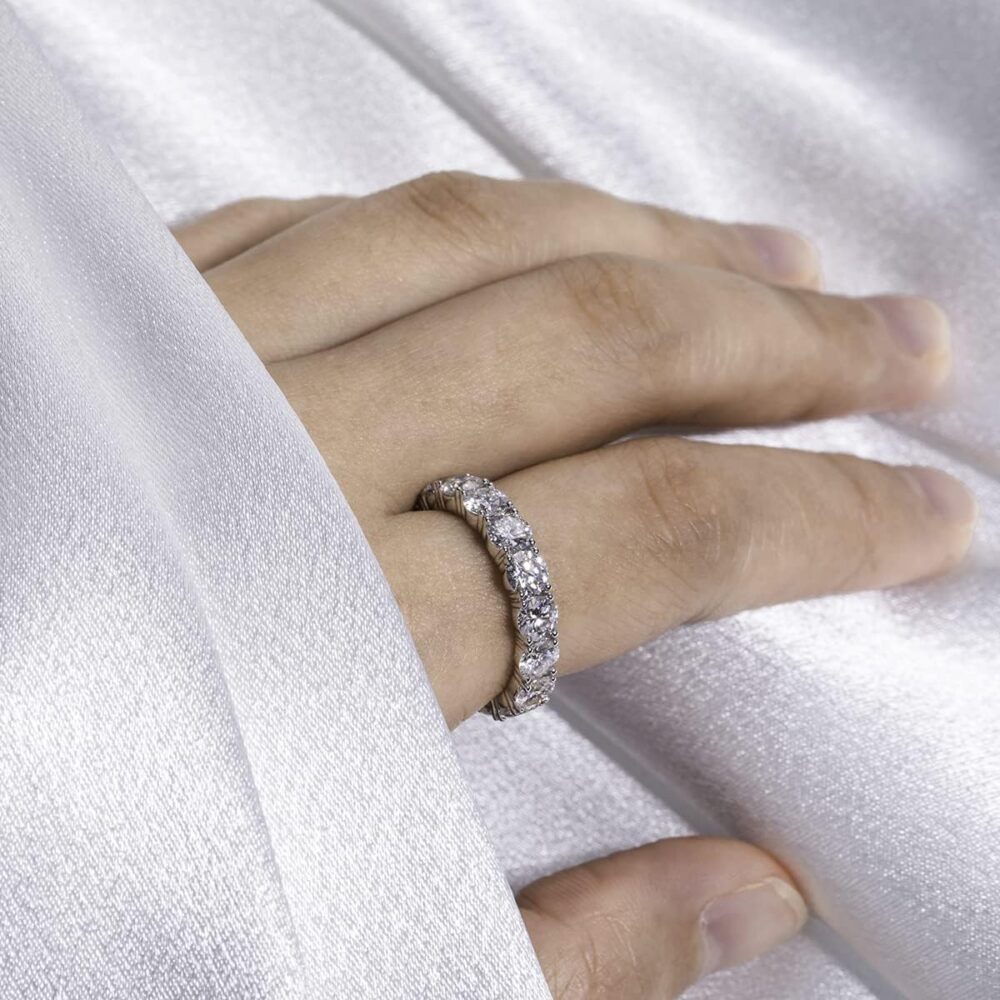 Moissanite Eternity Ring, 4.5-5cttw D Color Lab Grown Created Diamond 14k Solid Real White Gold/Yellow Gold Eternity Wedding Band Ring for Women - Image 5