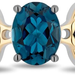 Jewelili Enchanted Disney Fine Jewelry Sterling Silver and 10K Yellow Gold 1/10 CTTW Diamond and London Blue Topaz Moana Ring - Image 2