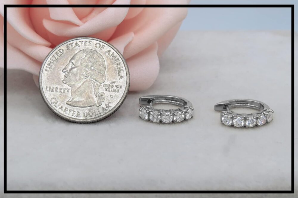 Dazzlingrock Collection 2.60mm Each Round White Diamond 5 Stone Huggies Hinged Post Hoop Earrings for Her (1.00 ctw, Color I-J, Clarity I1-I3) in Solid Gold - Image 4