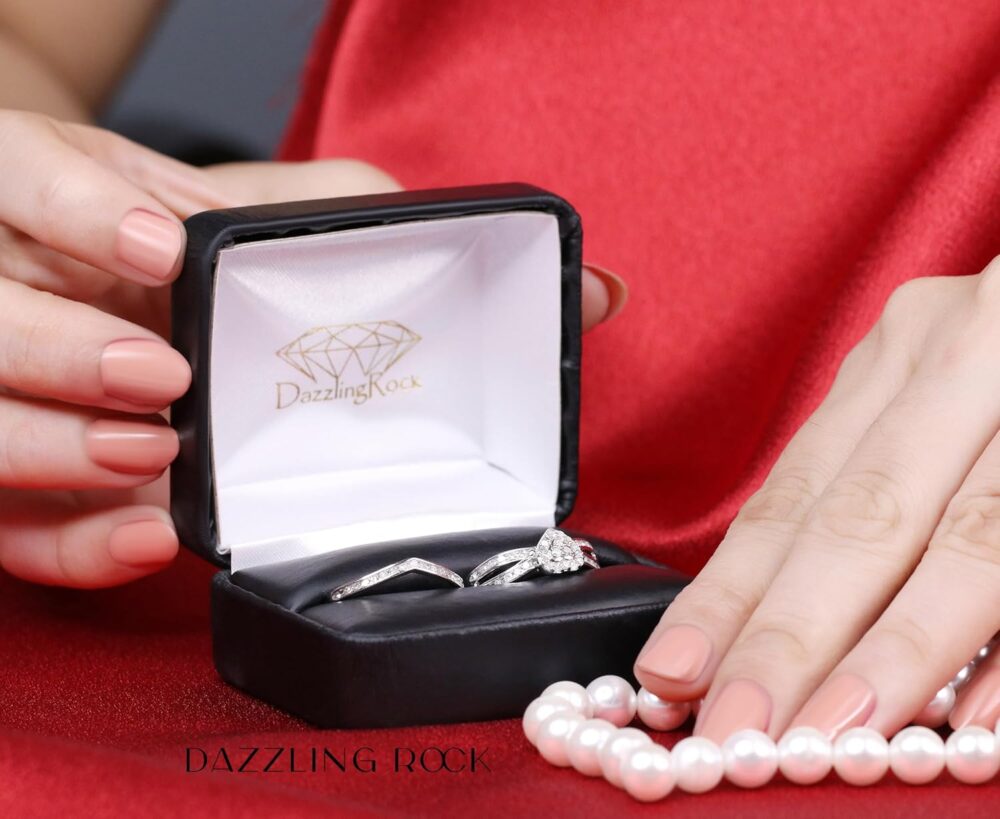 Dazzlingrock Collection 0.45 Cttw 10k Round Diamond Womens Split Shank Heart Shaped Bridal Ring Set, Solid White Gold - Image 4
