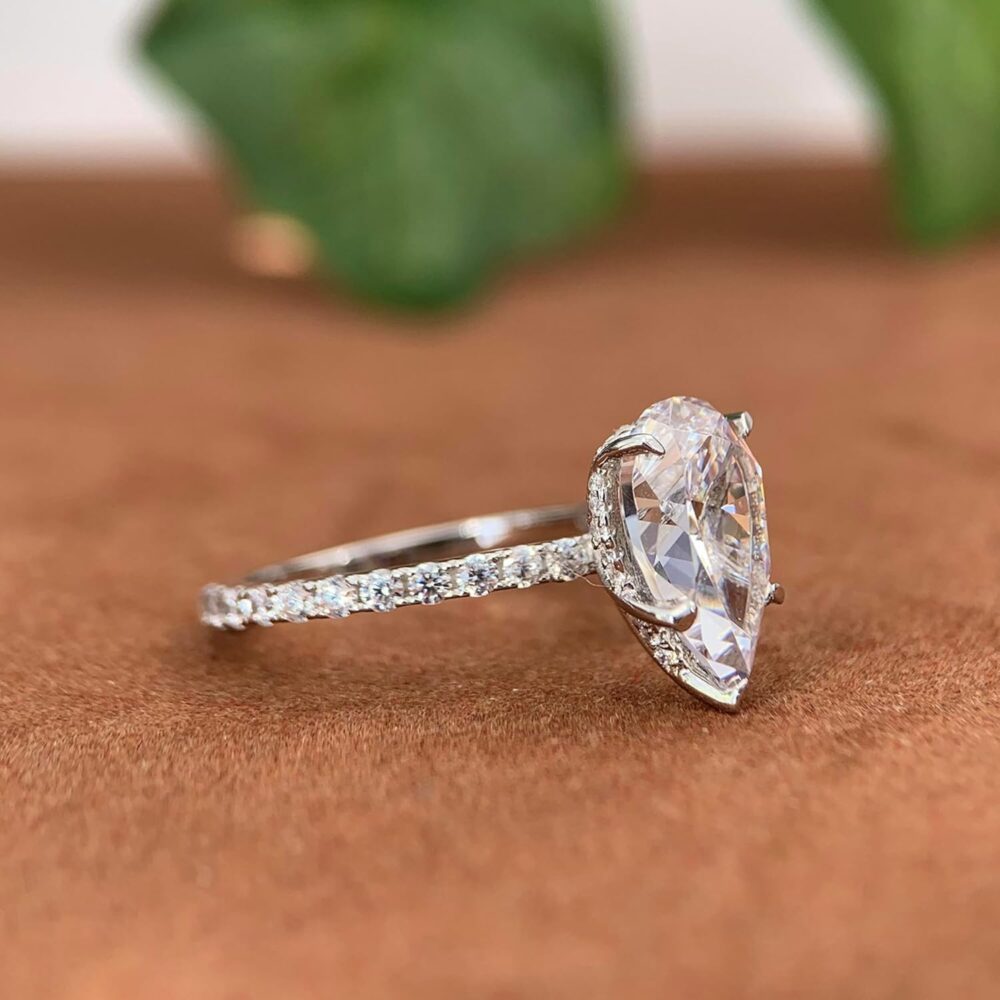 14K White Gold Engagement Ring, 3 Carat Pear Cut Moissanite Rings, Solid 14k White Gold Engagement Ring for Women - Image 4