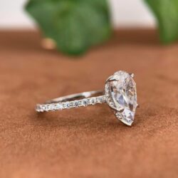 14K White Gold Engagement Ring, 3 Carat Pear Cut Moissanite Rings, Solid 14k White Gold Engagement Ring for Women - Image 4