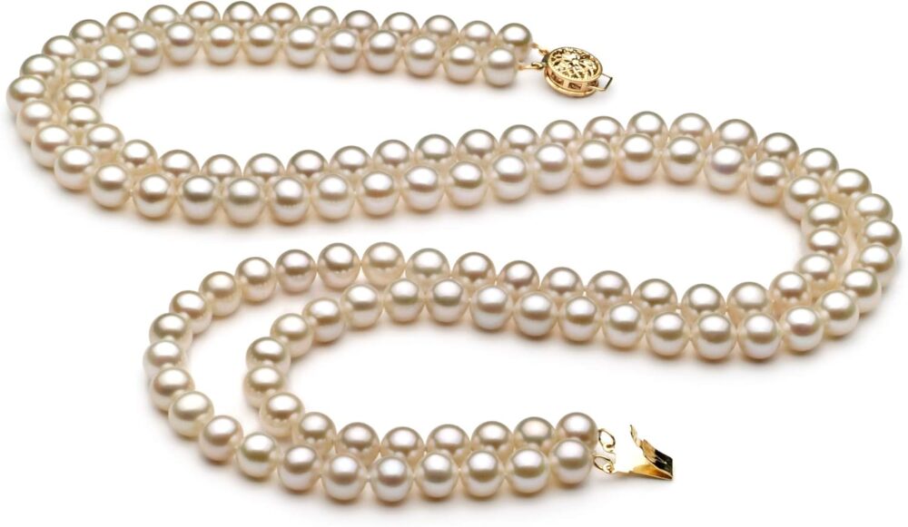 Liska White 6-7mm Double Strand AA Quality Freshwater Gold filled Cultured Pearl Set For Women - Image 2