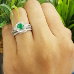 Dazzlingrock Collection Round Emerald & White Diamond Womens Halo Bridal Engagement Ring Set, 14K Solid White Gold - Image 5