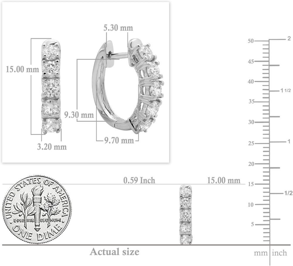 Dazzlingrock Collection 2.60mm Each Round White Diamond 5 Stone Huggies Hinged Post Hoop Earrings for Her (1.00 ctw, Color I-J, Clarity I1-I3) in Solid Gold - Image 5