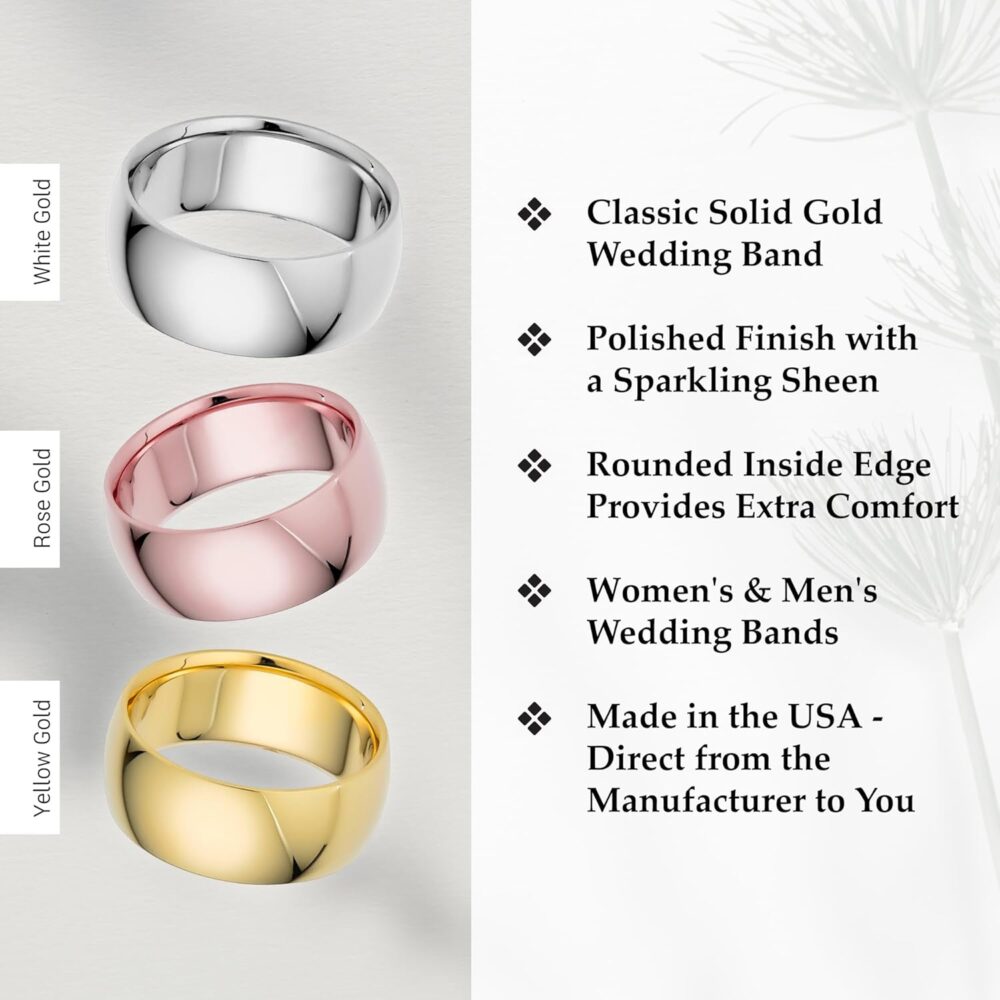 8mm Solid Gold Wedding Band, Yellow or White Gold Ring, Comfort Fit 10k or 14k Womens and Mens Wedding Band - Image 3