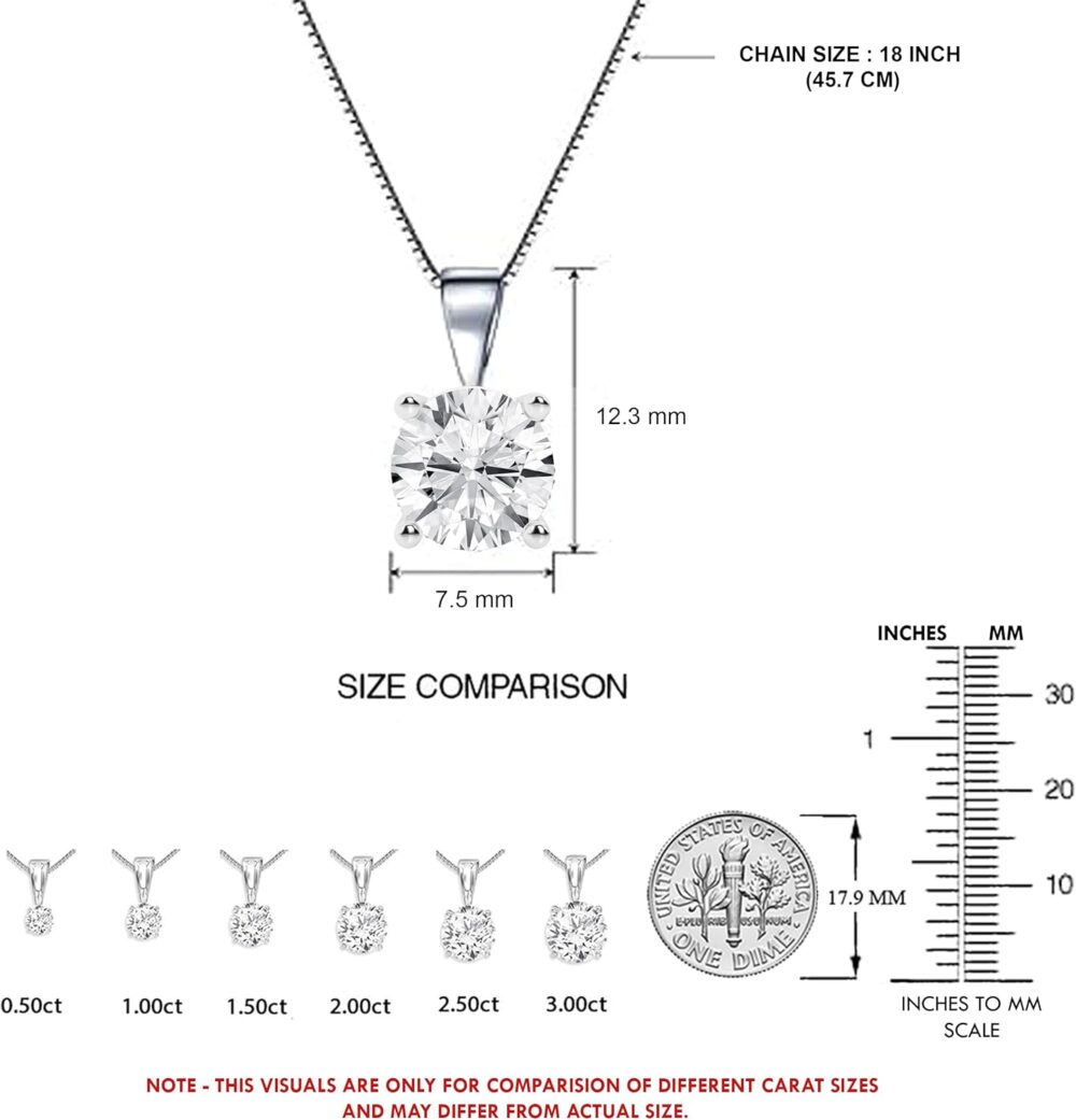 1/2 to 3 Carat Solitaire Diamond Necklaces for Women | Round Cut Lab Grown Diamond | 14K White Gold Pendant | Fine Jewelry for Her | Timeless Design | Gift Box Included - Image 4