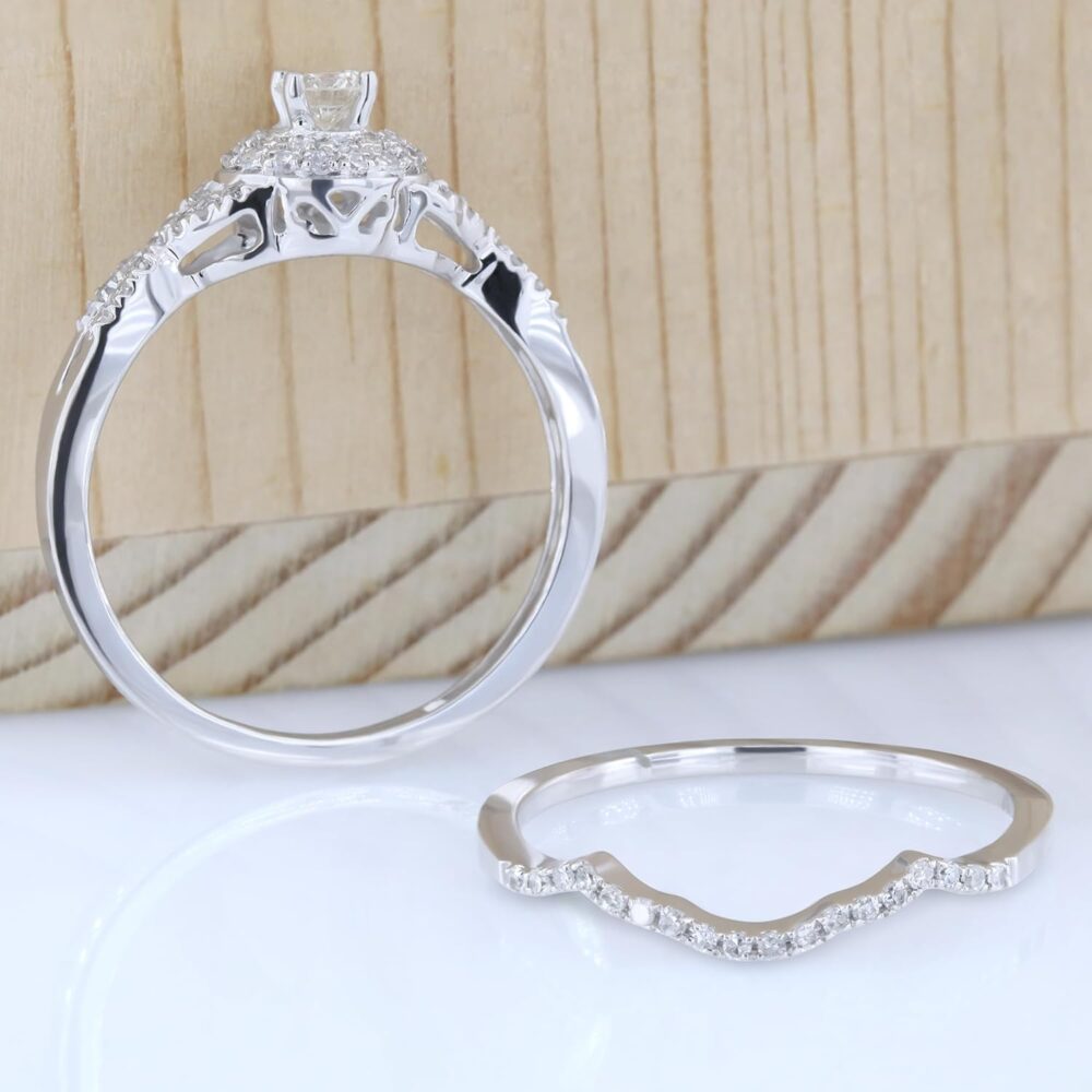 Dazzlingrock Collection 0.50 Cttw 14K Solid Gold Round Diamond Womens Halo Bridal Engagement Ring Set - Image 3