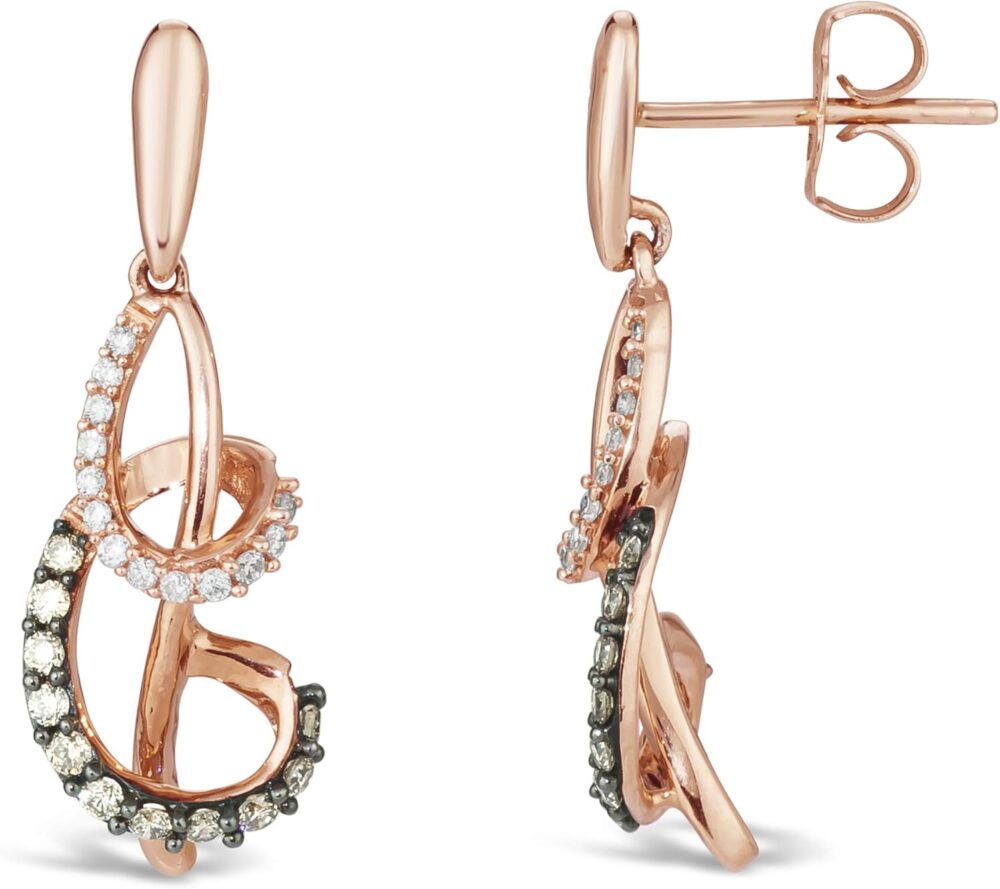 Le Vian 1/3 Carat White and Chocolate Diamond Dangle Drop Earrings for Women I 14k Rose Gold Earrings for Her (Fancy Brown/G-H, VS2-SI1, cttw) Chocolatier Spiral with Push Backs - Image 2