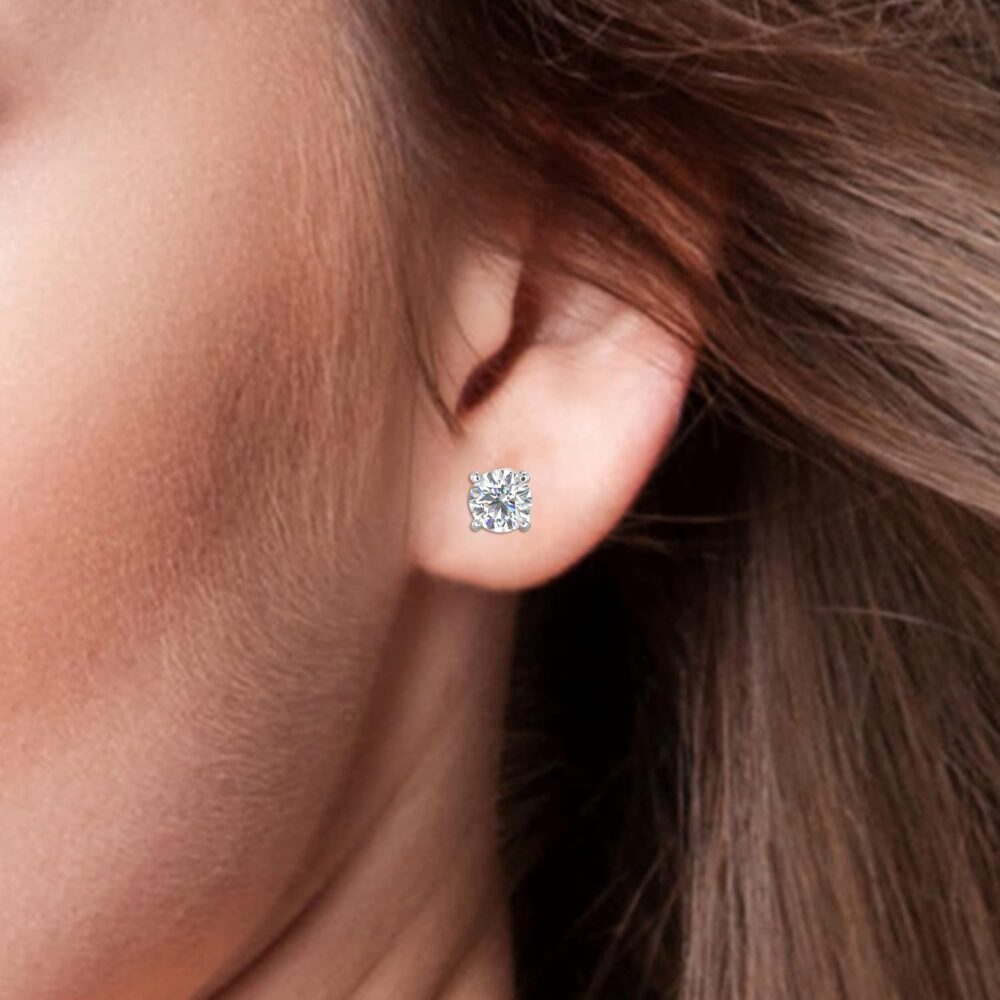 Natural Real Diamond Studs Earrings with Secure Screw Back for Women and Men, 14K Gold Round-Cut Diamond Stud Earrings - Image 6
