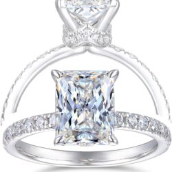 14K Solid Gold 3ct Radiant Cut Moissanite Engagement Rings for Women