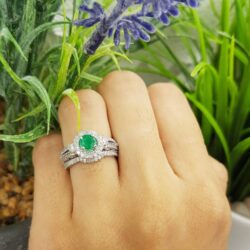 Dazzlingrock Collection Round Emerald & White Diamond Womens Halo Bridal Engagement Ring Set, 14K Solid White Gold - Image 2