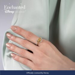 Jewelili Enchanted Disney Fine Jewelry Sterling Silver and 10K Yellow Gold 4 MM Round Shape Citrine and 1/10 Cttw Natural White Round Diamond Belle 30th Rose Ring - Image 2