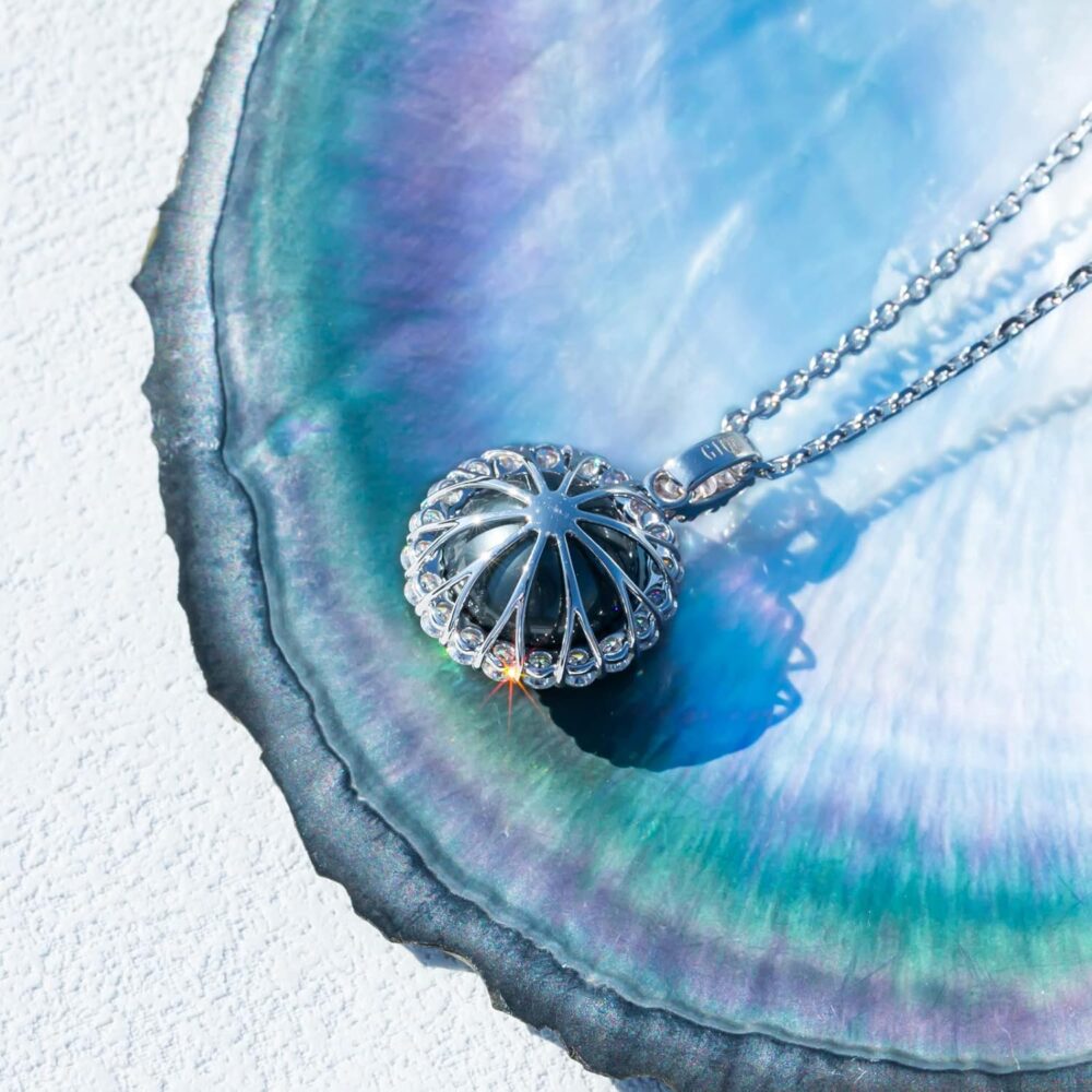 12-13mm Tahitian Black Pearl with Moissanite Necklace for Women, AAAA Quality Handselected Nature Black Pearls, 10K Solid White Gold/Sterling Silver Pendant, 45+2+3mm Adjustable Sterling Silver Chain - Image 7