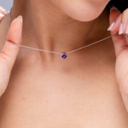 Angara Natural Bezel-Set Round Amethyst Solitaire Pendant in Silver / 14K Solid Gold/Platinum | February Birthstone, Birthday, Engagement, Anniversary, Wedding Jewelry Gift for Women - Image 4